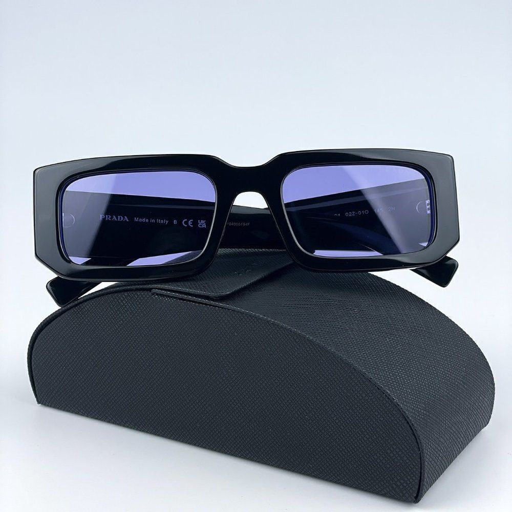 NEW Prada PR06YS 02Z01O Black Blue Rectangle Unisex Sunglasses - Picture 2 of 11